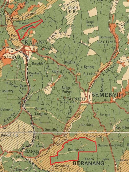Lokasi Ladang Balgownie dan Connemara (ditanda merah), 1929