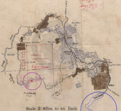 Anggaran kawasan serangan harimau di pinggir Hutan Ayer Itam pada 7/12/1905, berdasarkan peta yang hampir dengan tarikh kejadian