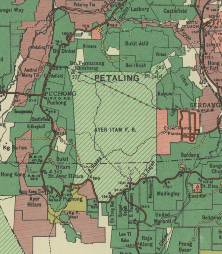 Peta Hutan Simpan Ayer Itam, tahun 1950