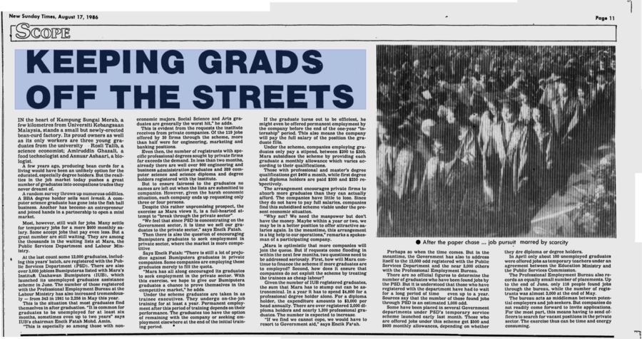 NST 17 August 1986: Keeping Grads Off The Streets
