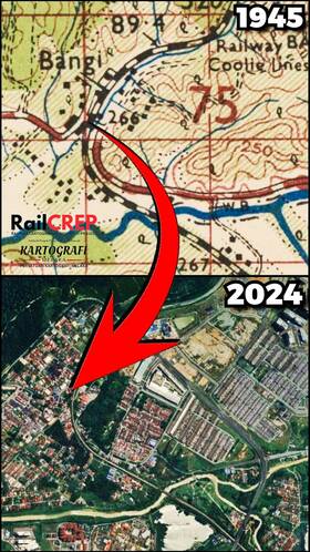 Perbandingan lokasi lintasan rata di antara peta yang diterbitkan pada tahun 1945 dengan imej satelit Google Earth terkini. Perbandingan lokasi lintasan rata di antara peta yang diterbitkan pada tahun 1945 dengan imej satelit Google Earth terkini.