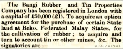 Syarikat Terawal Guna Nama 'Bangi'