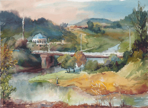 Ukm Mosque - Mansor Ghazalli, 2002: Watercolor on cardboard
