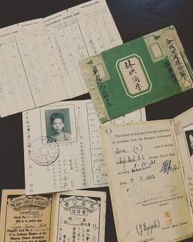 My great grandparents' opium licenses for the Government Chandu Shop (originally granted by the British, but these ones dating from the Japanese Government of Selangor during the Occupation), along with other family documents (including my Ah Kong's MCA membership lol).