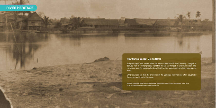 Sebuah perkampungan Cina di tebing Sungai Langat, Jugra, 1874.