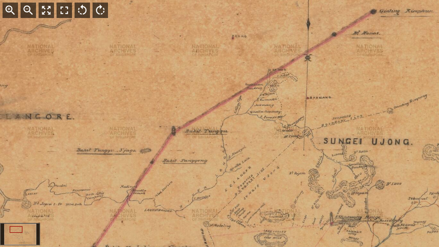 Map shows track from Seramban (Seremban) to Labu Valley surveyed by B. Douglas, HBM's Resident, Selangor