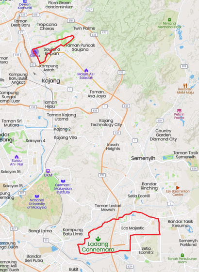 Lokasi Ladang Balgownie dan Connemara (ditanda merah), kini