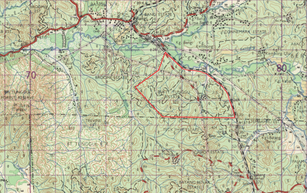 Peta Bukit Tunggu Estate (1963), ditanda merah