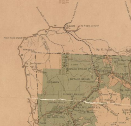 Peta sekitar Hutan Simpan Bukit Tunggul (sebelah Negeri Sembilan), 1916