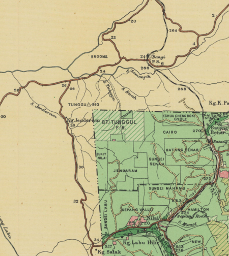 Peta sekitar Hutan Simpan Bukit Tunggul (sebelah Negeri Sembilan), 1948