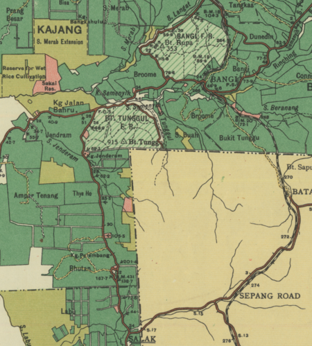 Peta sekitar Hutan Simpan Bukit Tunggul (sebelah Selangor), 1950