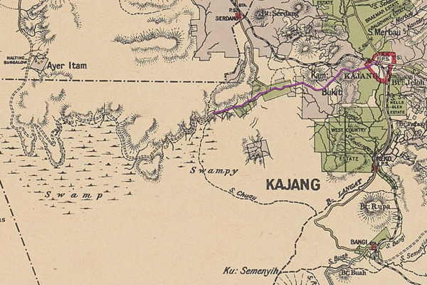 Peta Jalan Kajang - Ayer Itam, berdasarkan peta negeri Selangor, tahun 1900-an
