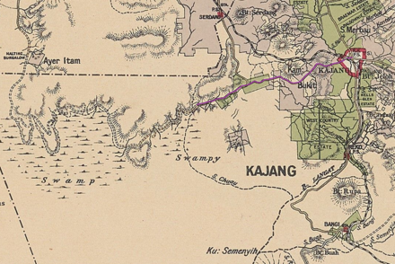 Peta Jalan Sungai Chuau (Kajang) - Ayer Itam, berdasarkan peta negeri Selangor, tahun 1900-an