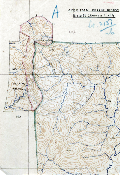 Peta kawasan sekitar Bukit Permatang Kumbang yang telah dinyahwartakan (1926)