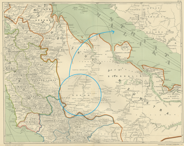 Peta penghijrahan dari Rambah dan Tambusai, secara kasar