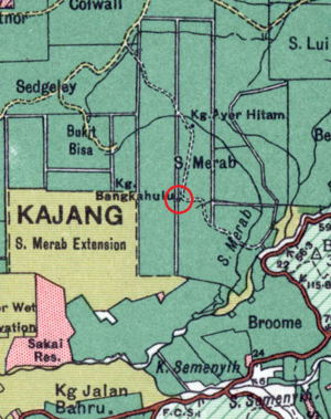 Peta lokasi Kampung Bangkahulu, Sungai Merab Ulu, 1950