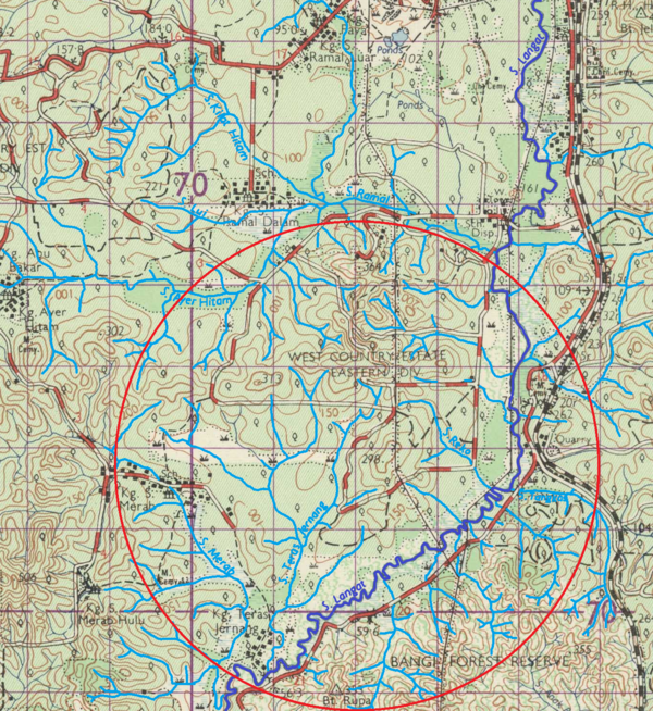 Peta sungai-sungai sekitar West Country Estate, 1962