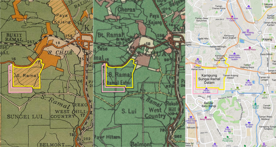 Peta sekitar Sungai Ramal: 1926, 1950, dan kini